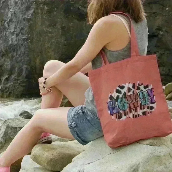 Country fall howdy animal print mauve  recycled tote bag - Picture 3 of 3